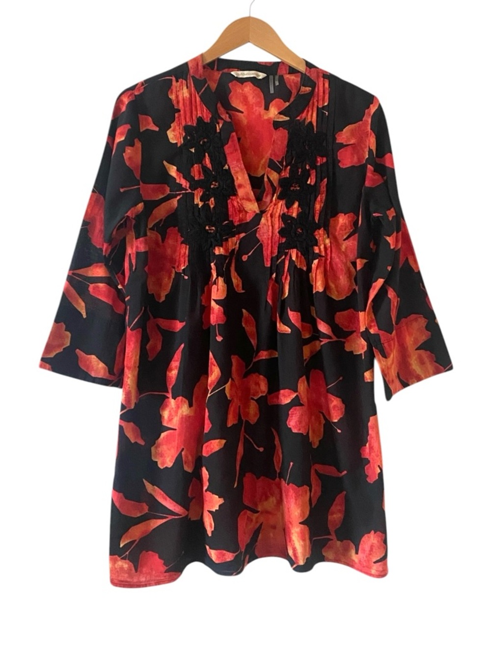 Soft Surroundings 100% Cotton Floral Tunic Mini Dress Artsy Cottagecore M